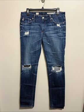AG Adriano Goldschmied Dark Blue Distressed Skinny Jeans